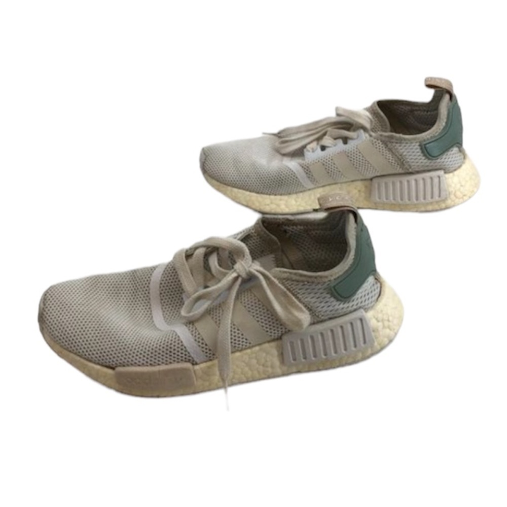 Adidas kids boys NMD athletic sneakers white grey  and aqua youth size 7